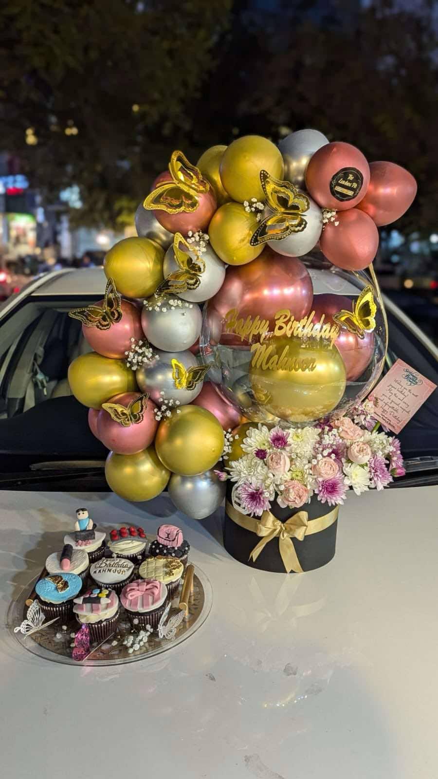 Luxe Birthday Balloon Arch Box with Custom Cupcake Tray