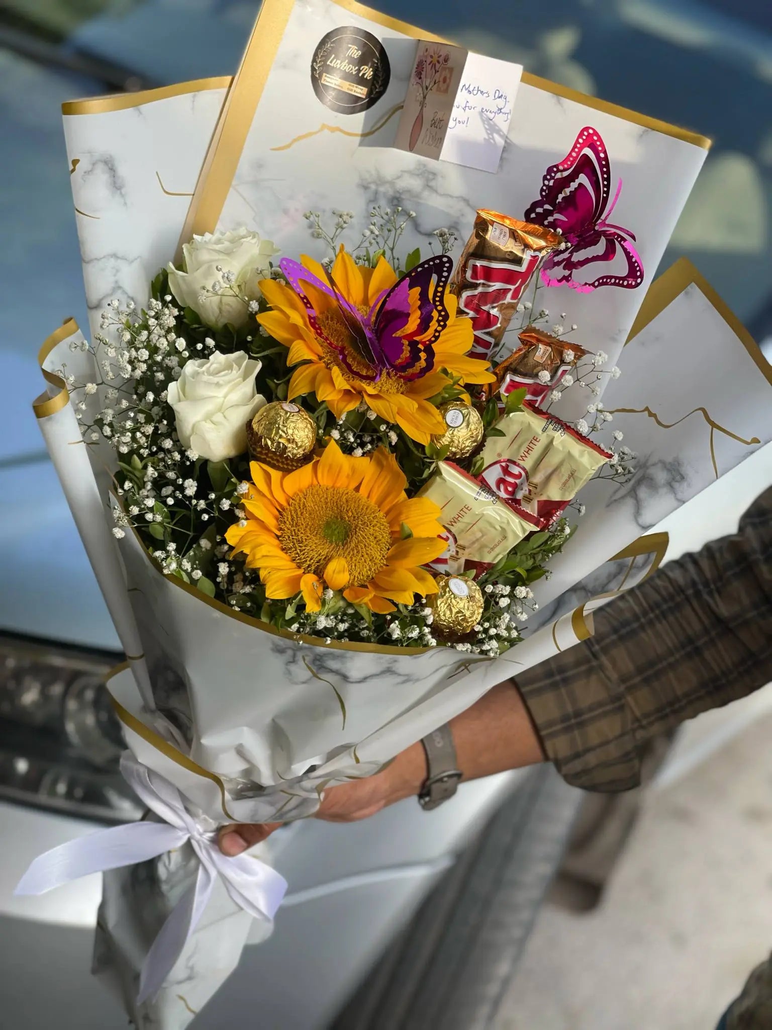 Sweet Serenity – Small Mother’s Day Bouquet with Flowers and Chocolates