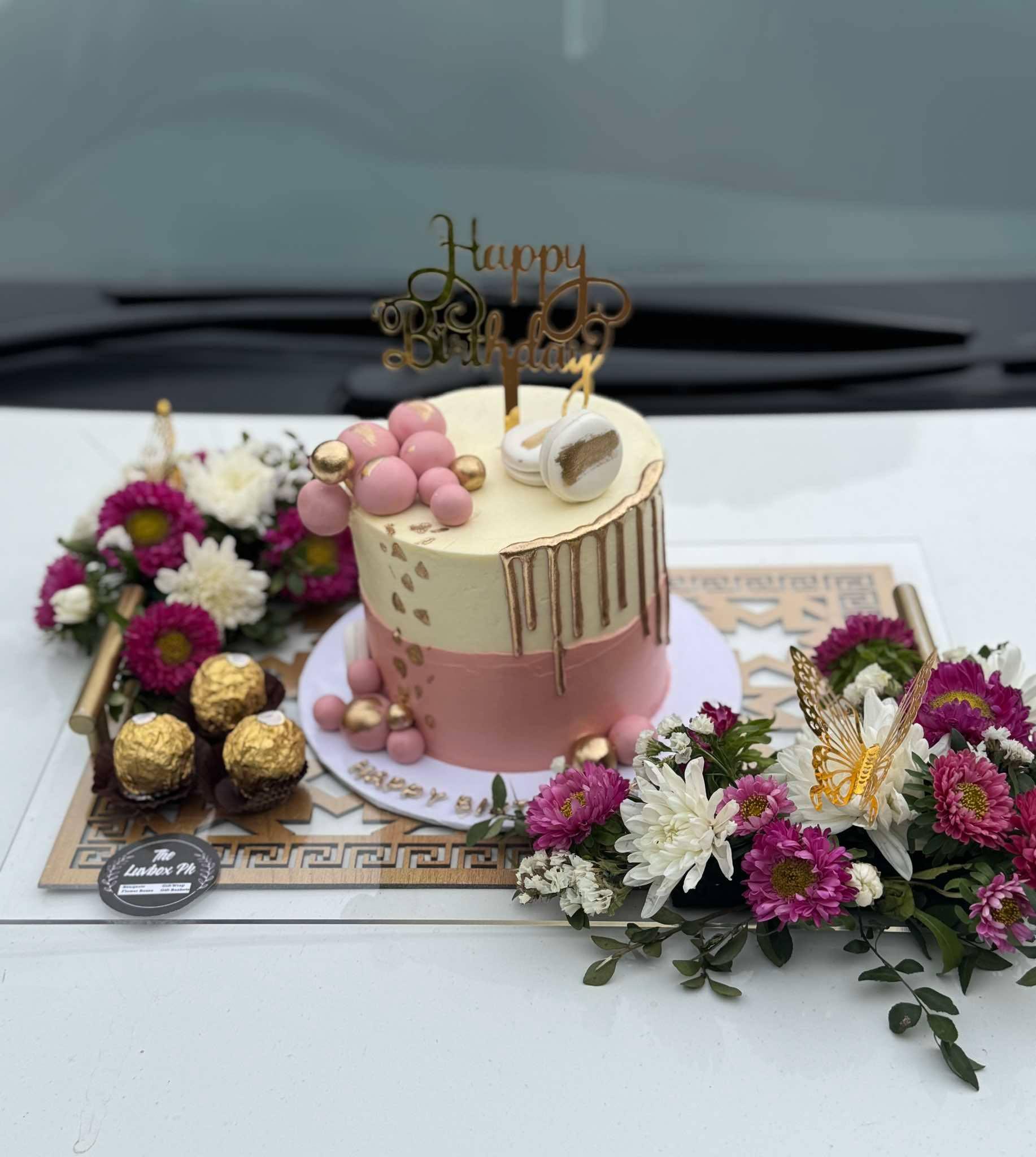 Custom Acrylic Tray with Cake & Flowers