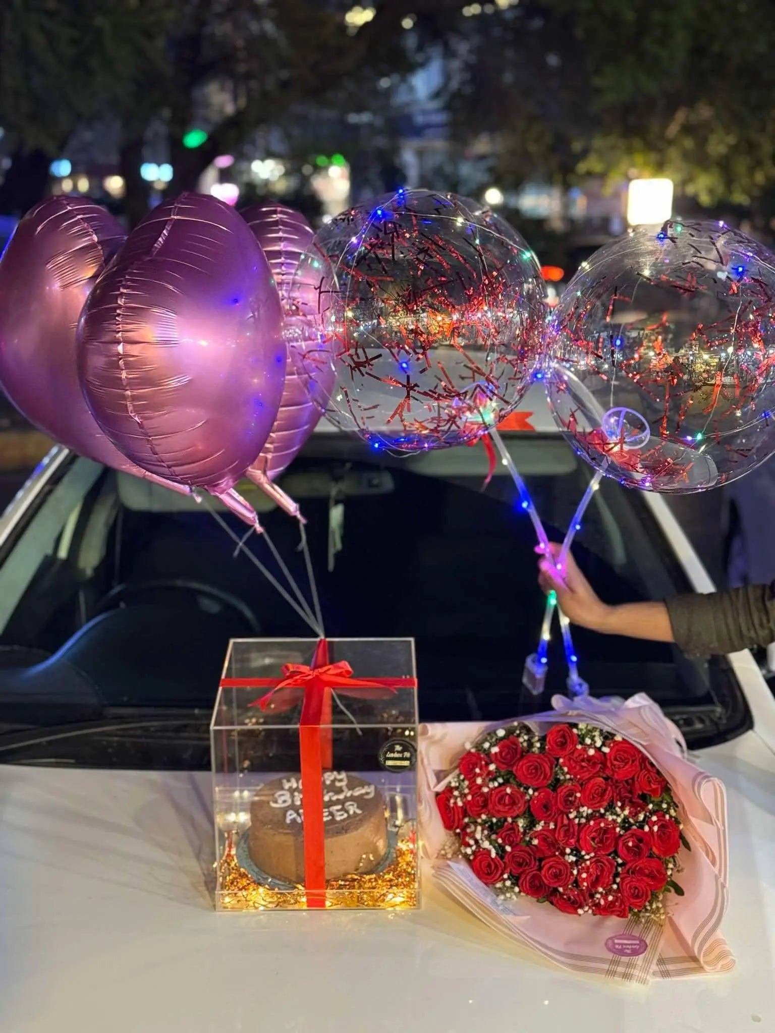 Glow & Bloom Birthday Combo | LED Balloons, Cake & Flowers