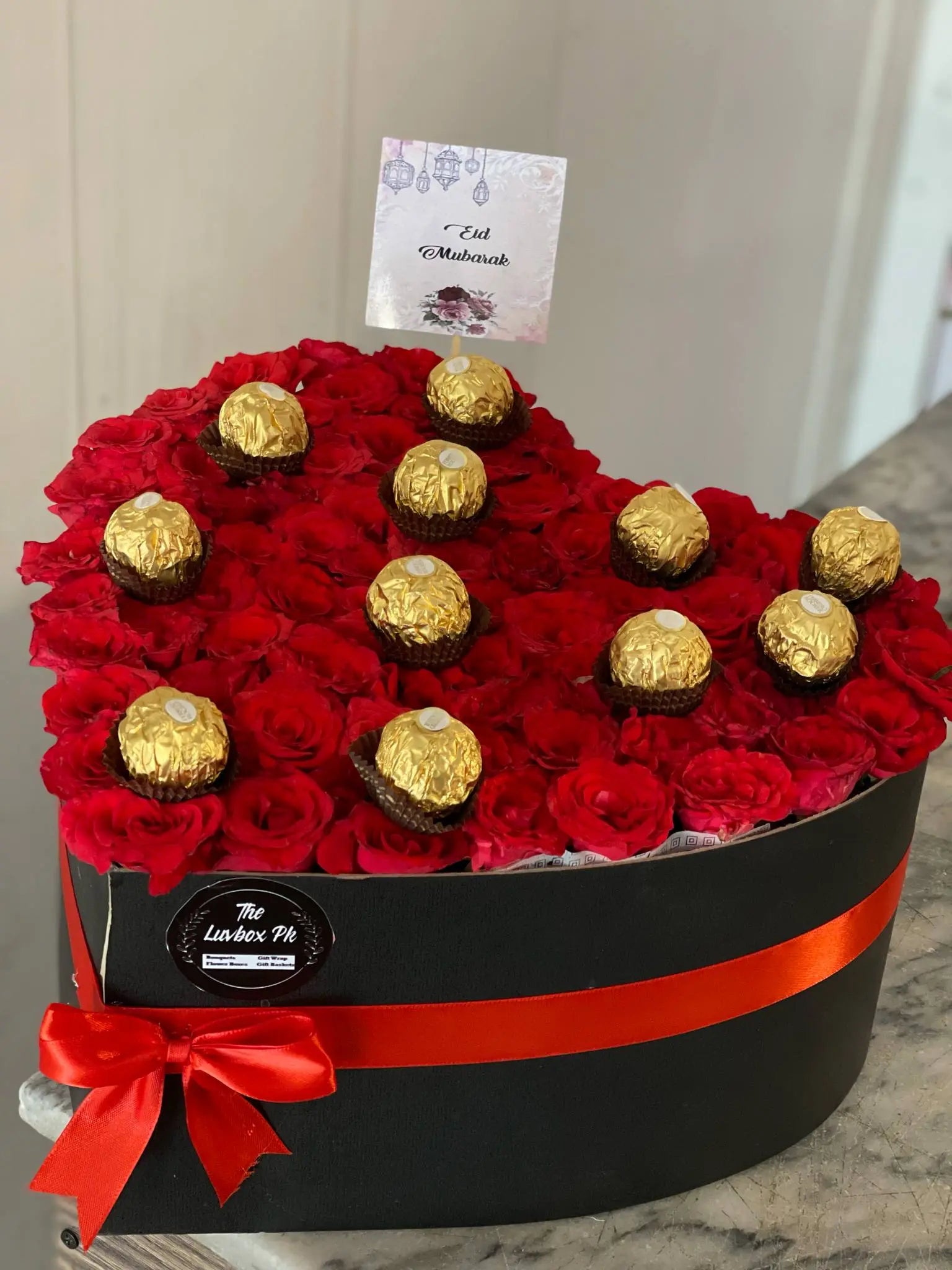 Sweetheart Box – Heart Rose & Ferrero Gift for Eid