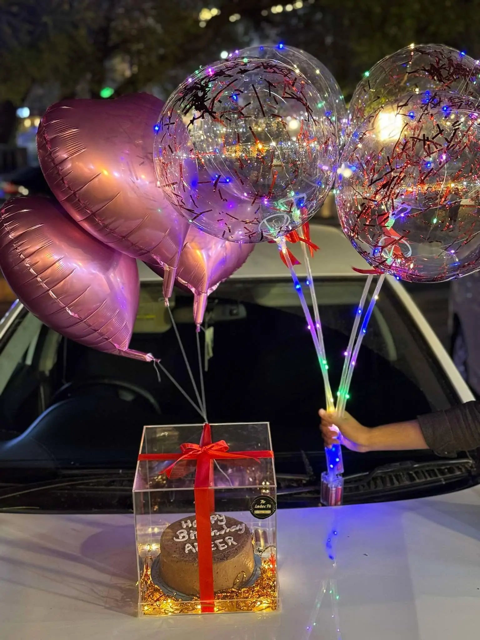 Glow & Bloom Birthday Combo | LED Balloons, Cake & Flowers