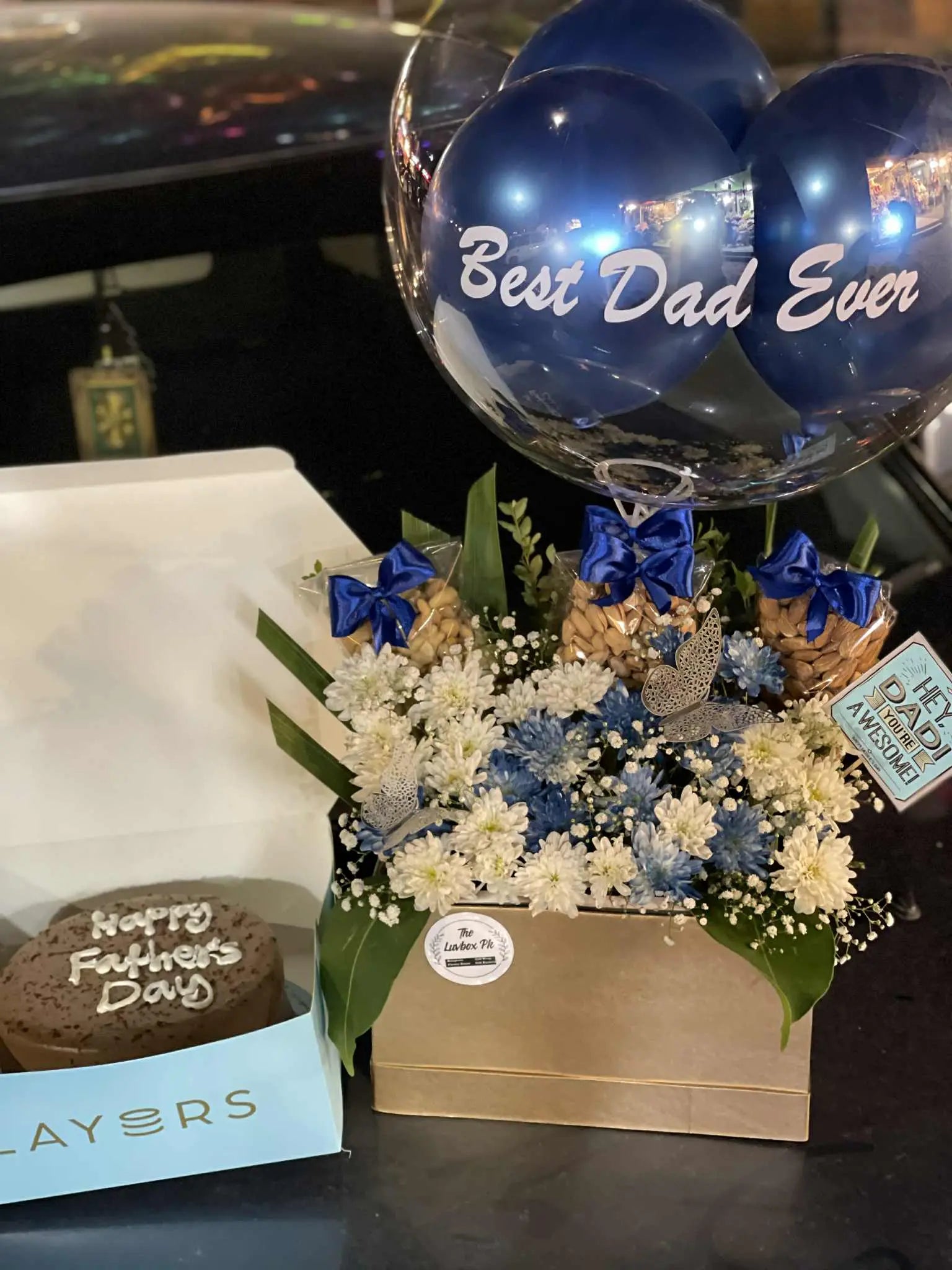 Father’s Day balloon box with flowers, dry fruits, and layers cake – The LuvBox PK