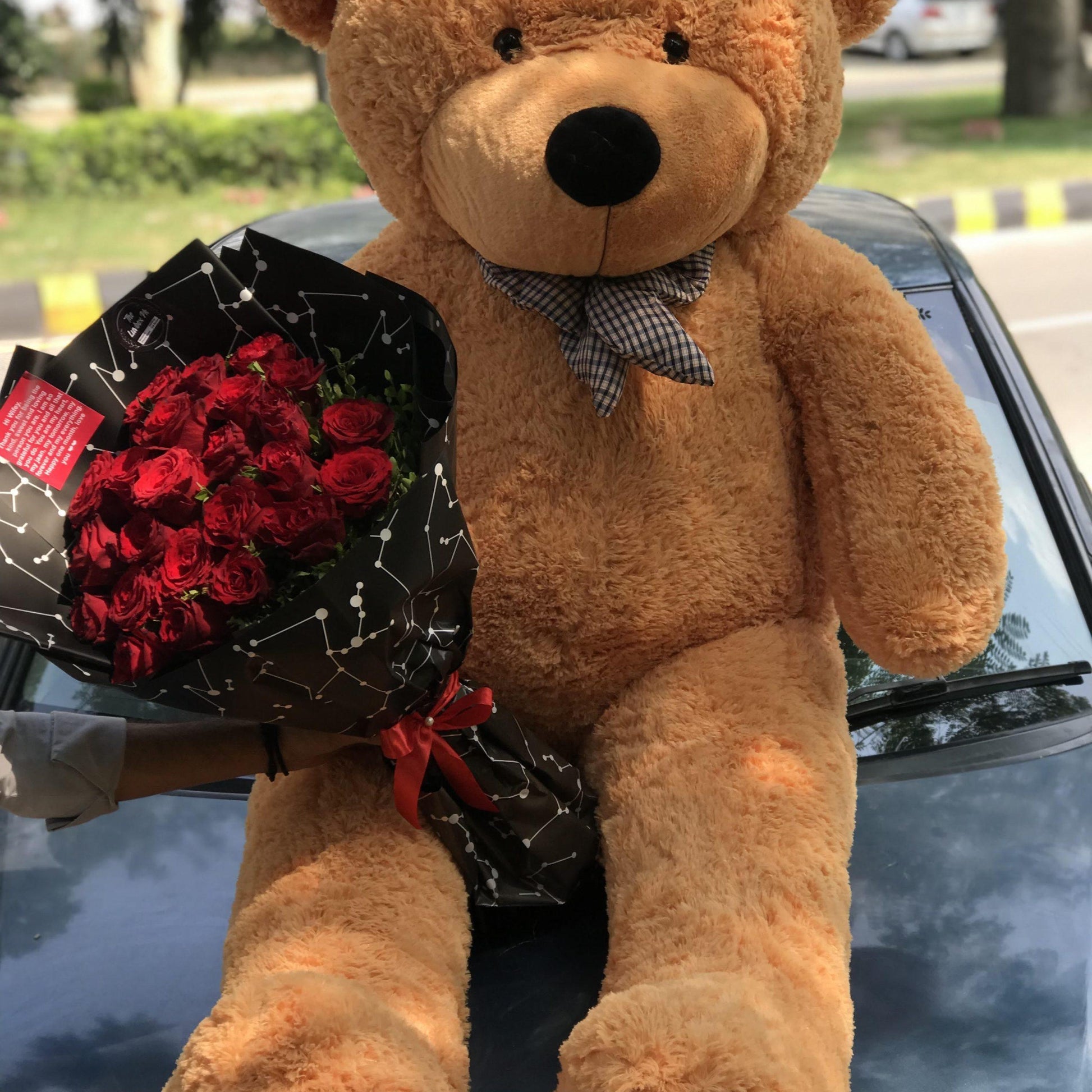 6 Feet Teddy Bear with Red Rose Bouquet
