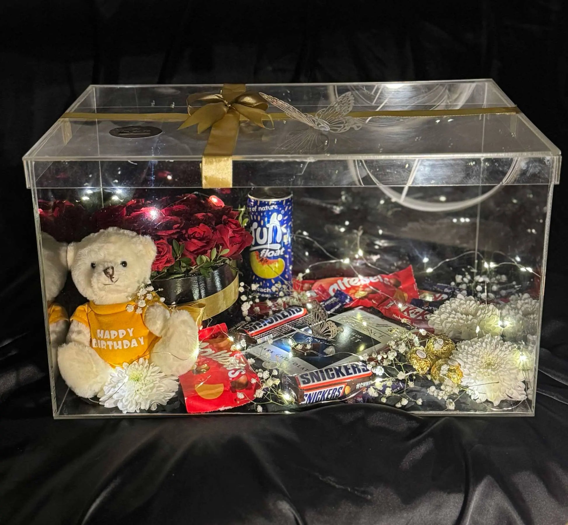 XL Chocolate & Rose Acrylic Box with Teddy - Kids Gift Box