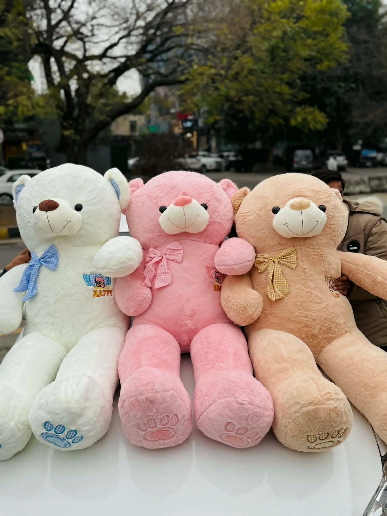 3 feet luxury teddy bears in pink white and cream colors for gifting.