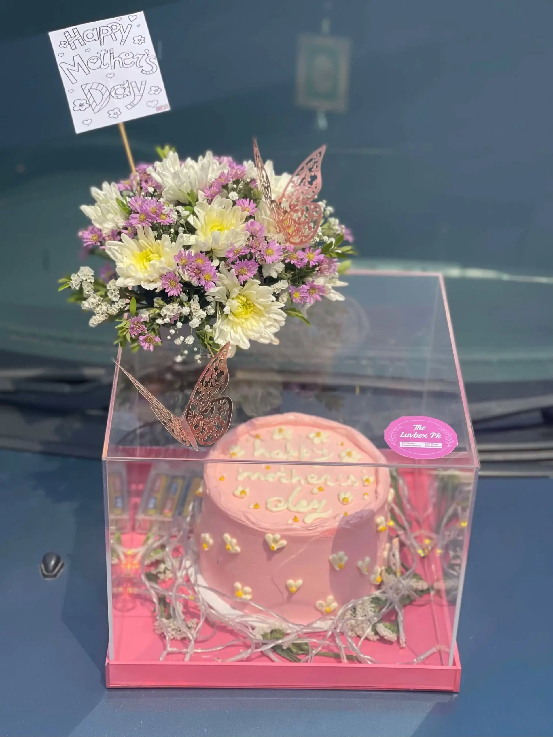 Mother’s Day Acrylic Bloom Box with Cake