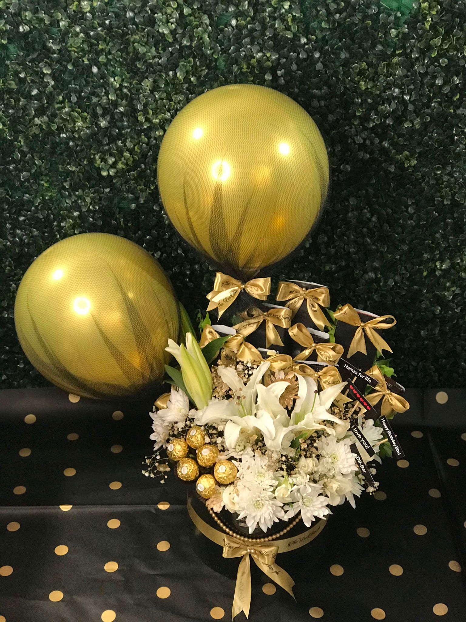 Golden Luxe Chocolate Box with White Flowers
