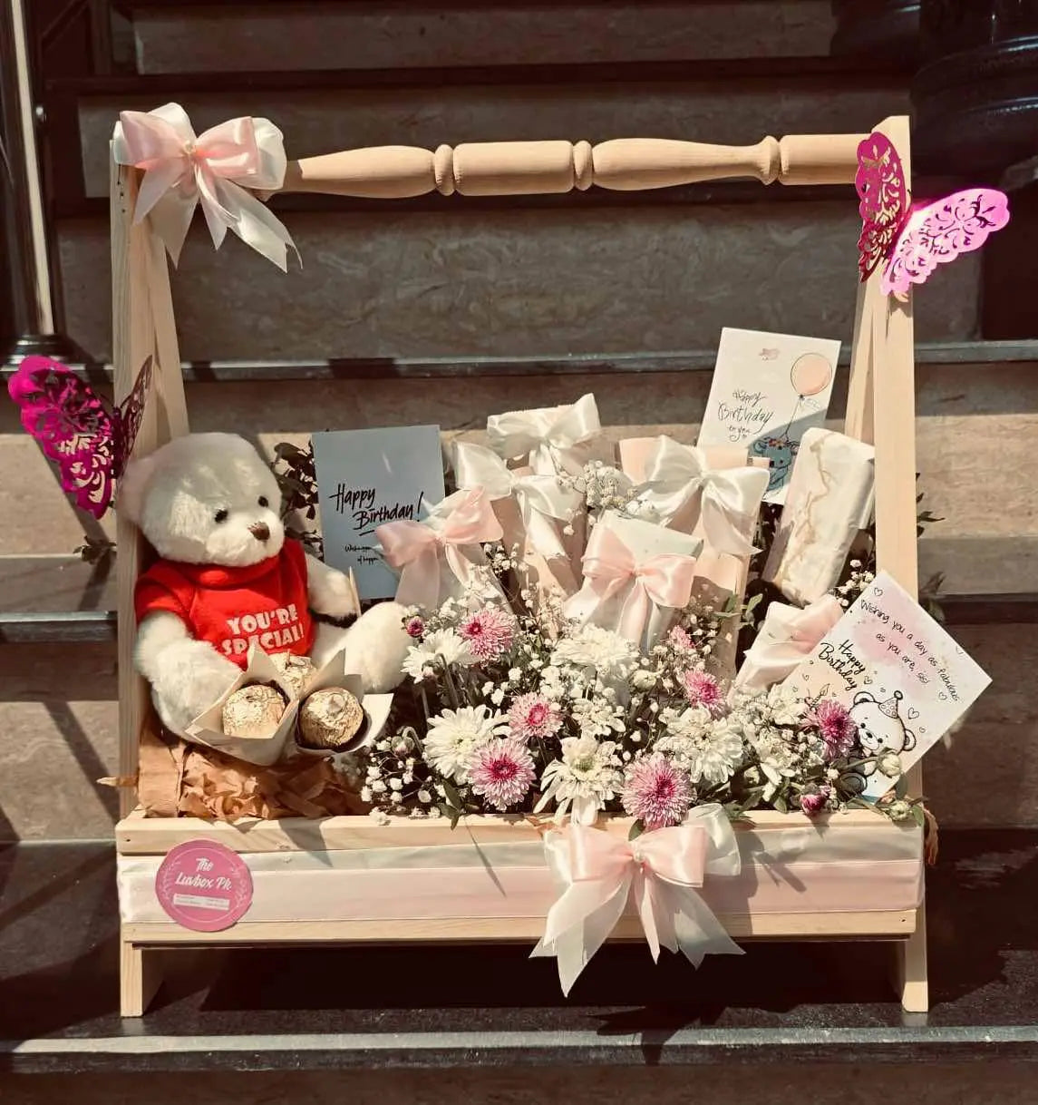 Jhoola Wooden Basket with Premium Chocolates & Teddy Bear