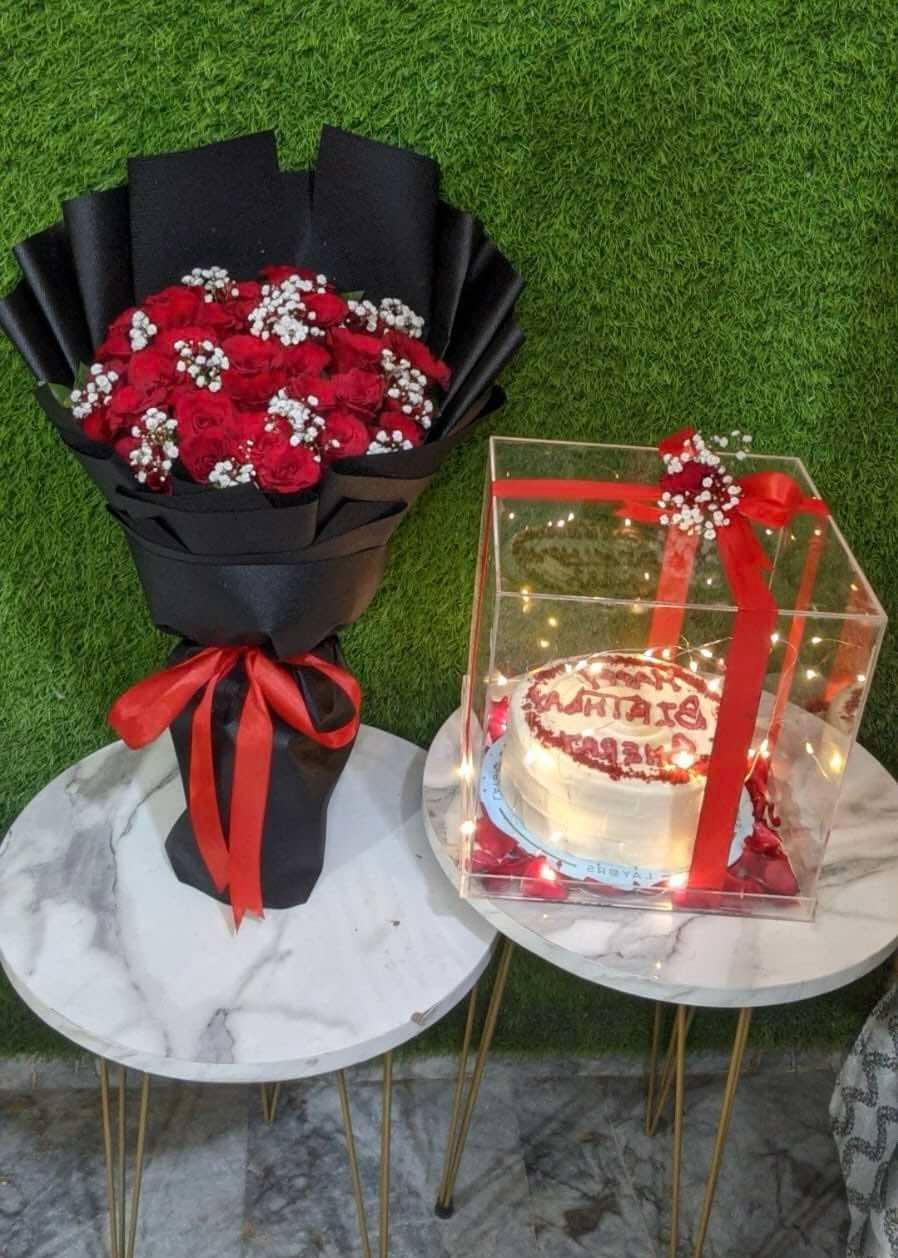 The LuvBox PK – Acrylic Flower & Cake Combo