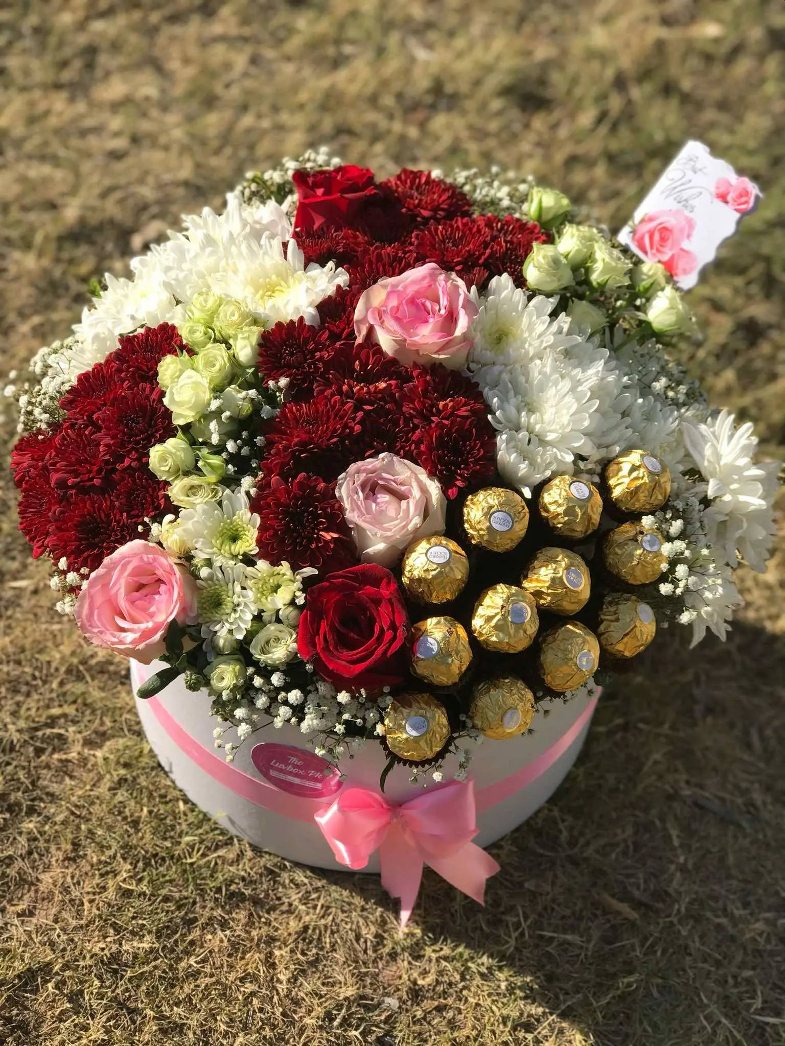 Golden Bloom – Luxe Floral Box with Ferrero Rochers & Imported Roses