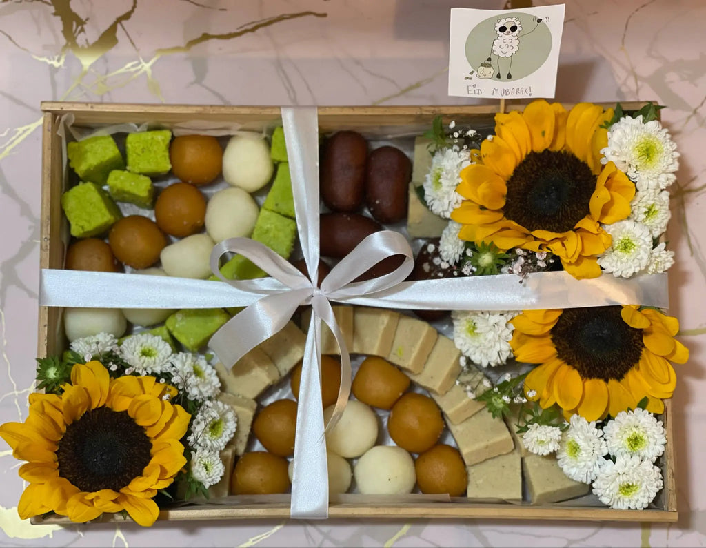 Eid Mubarak and Wedding special mithayi platter with fresh flowers – The LuvBox PK