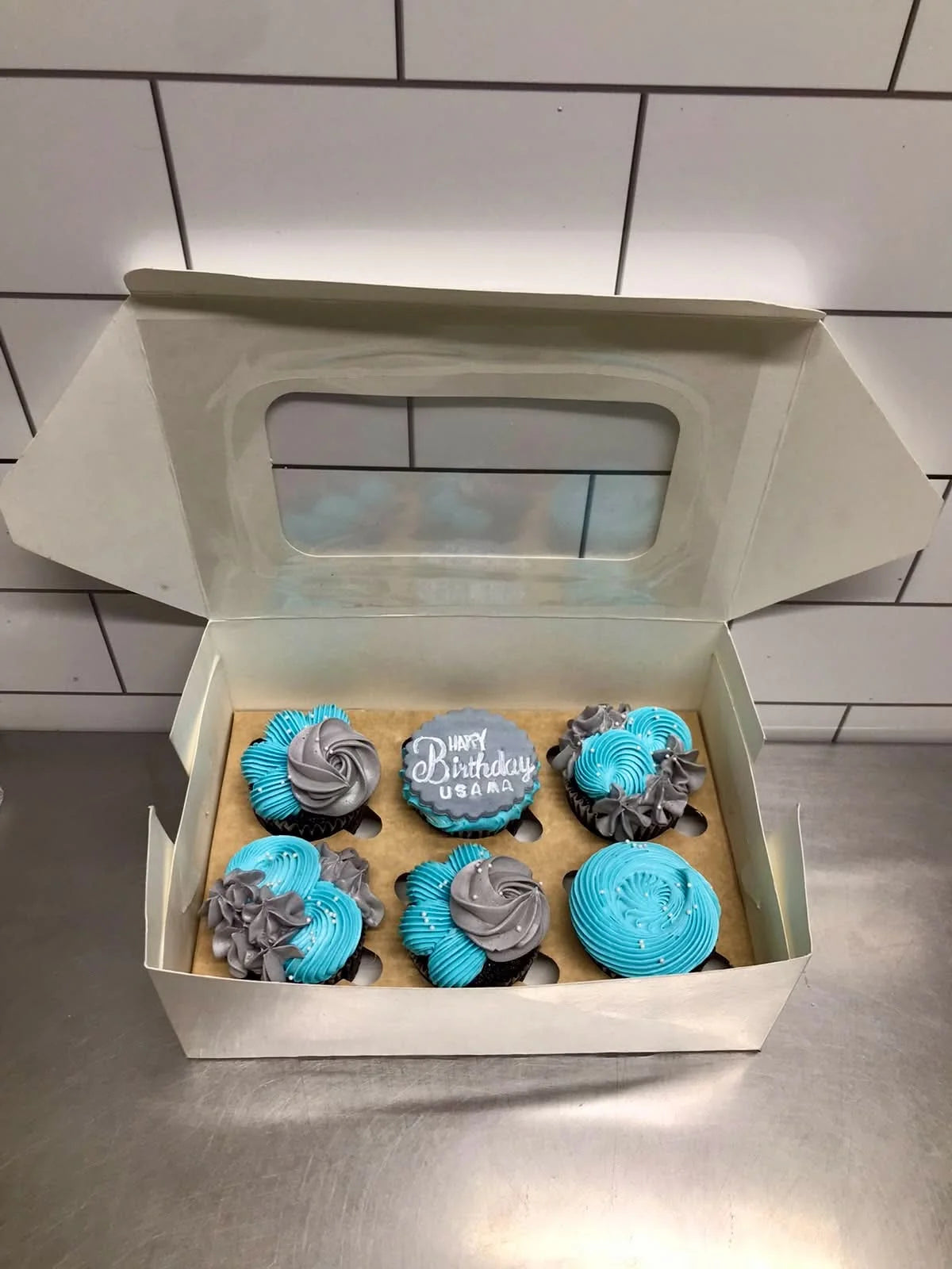Six premium aesthetic birthday cupcakes for him with elegant customized decorations and cupcake delivery in Pakistan