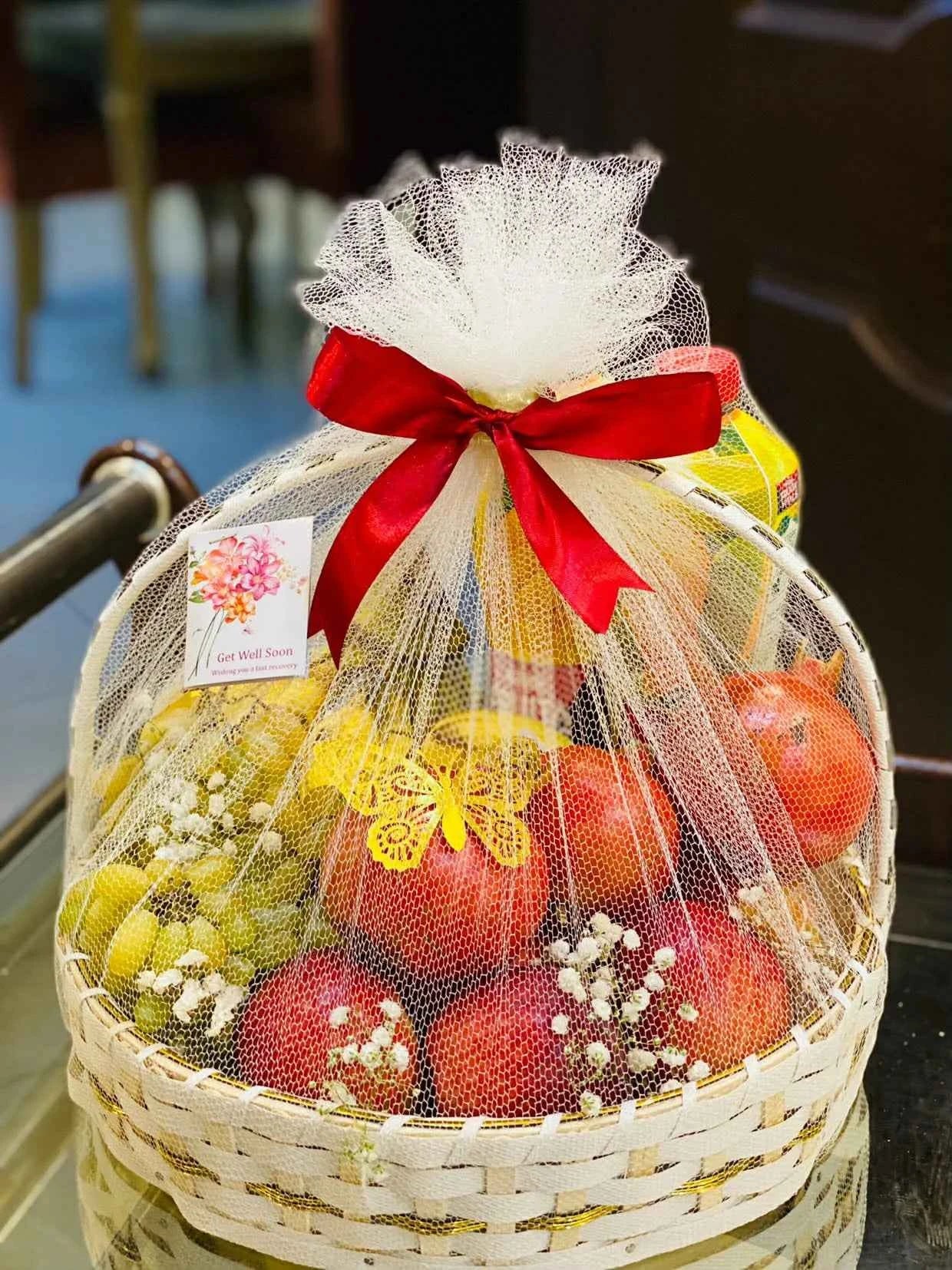 Serene Care – Get Well Soon Luxury Fruit Basket (3–5 KG) with Net Cover