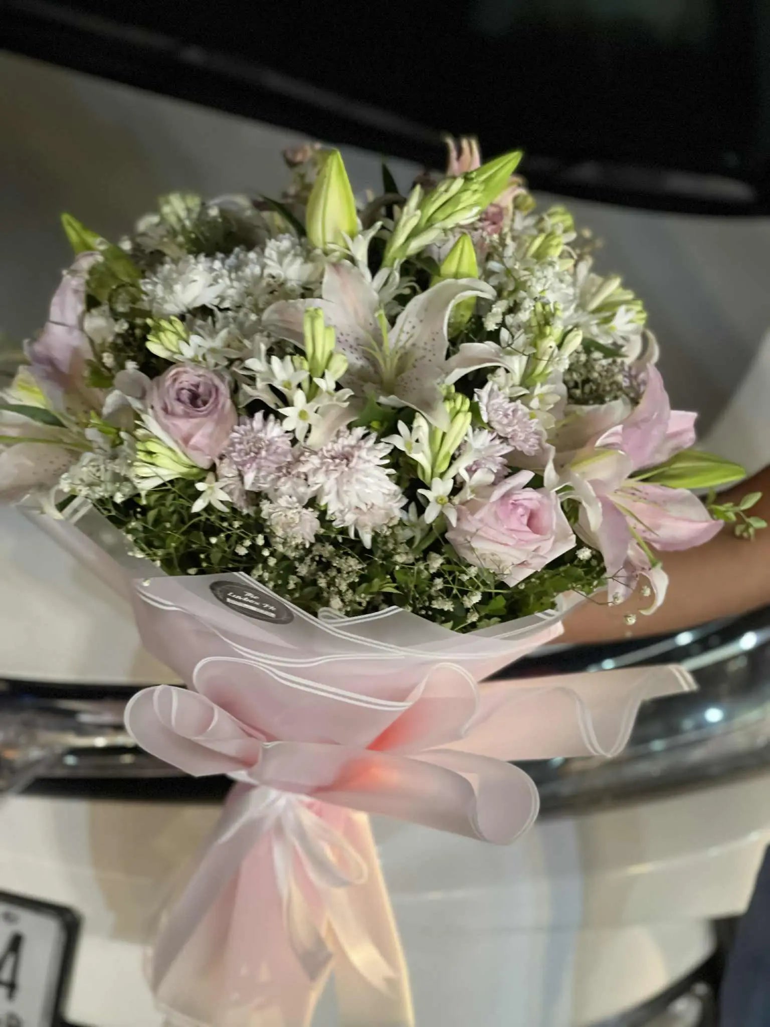 Oversized luxury bouquet with lilies, roses, and chrysanthemums