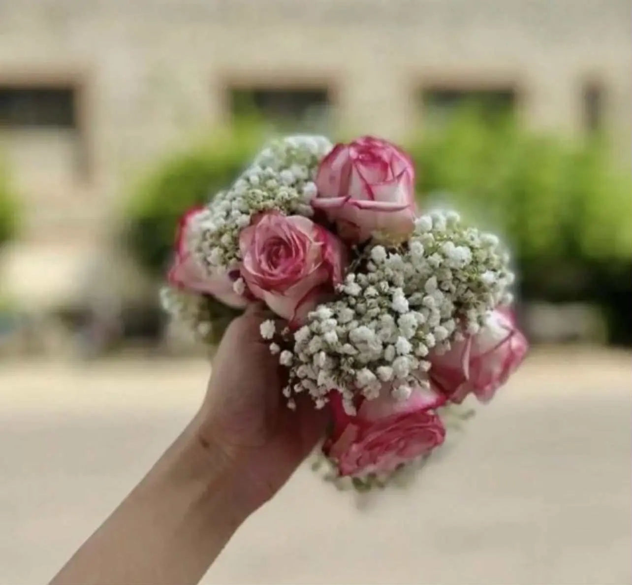 Luxury heavy hand gajray pair with imported roses and baby’s breath flowers