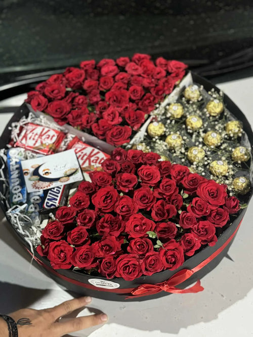 Luxury red rose and chocolate box gift for anniversary, Valentine’s Day or romantic surprise in Pakistan
