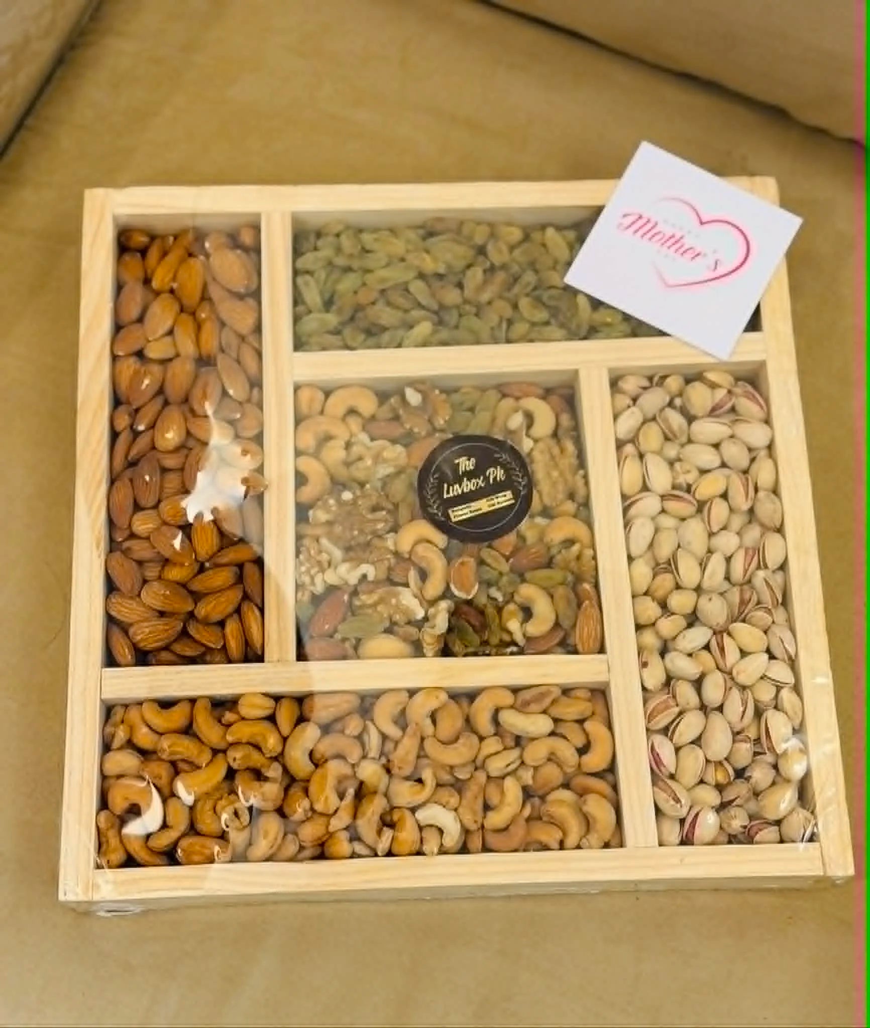 Luxury wooden partition tray with assorted dry fruits premium gift Islamabad Pakistan delivery