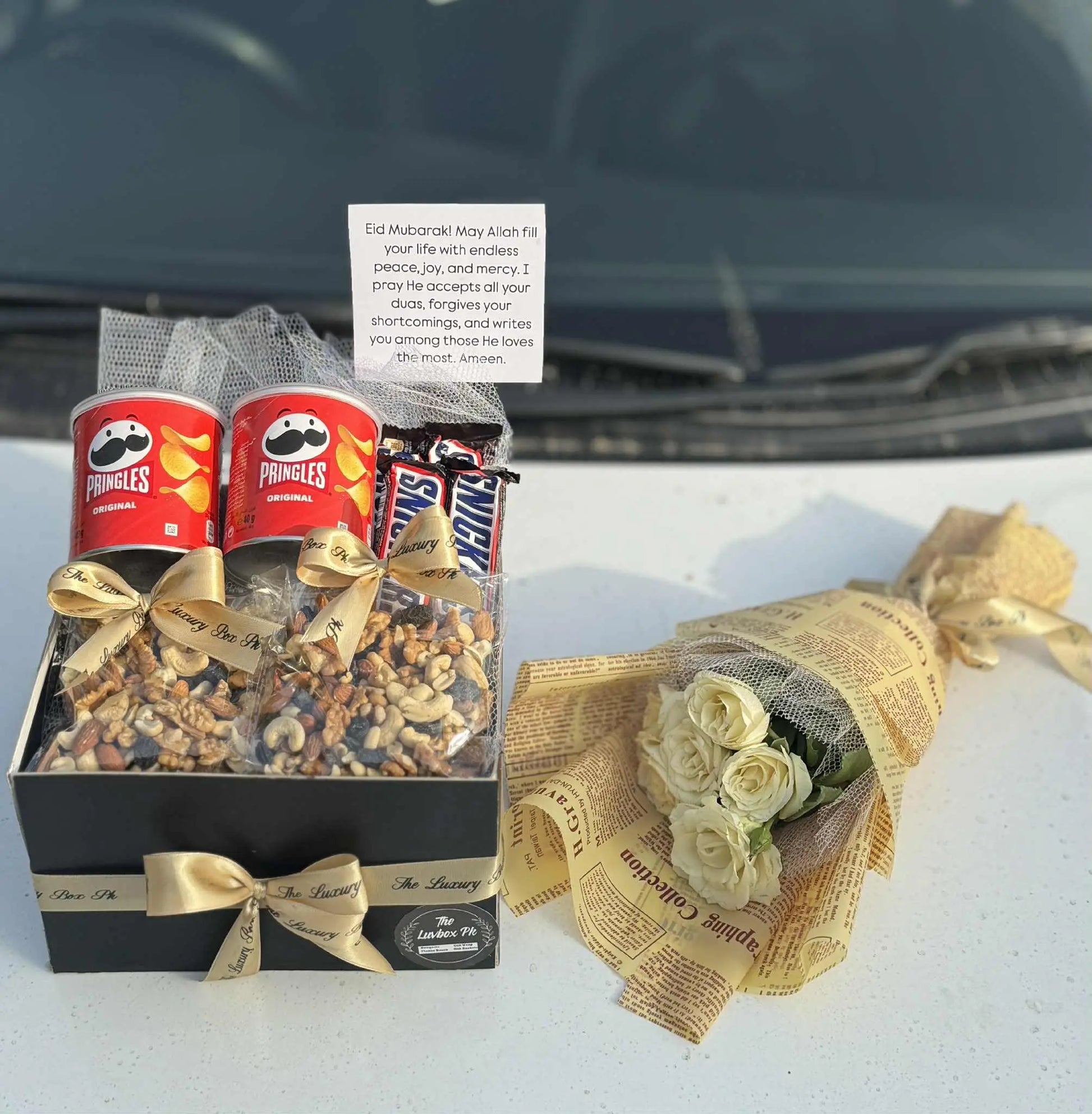 Mini gift box for him with rose, chocolates and dry fruits – flower and gift delivery Islamabad
