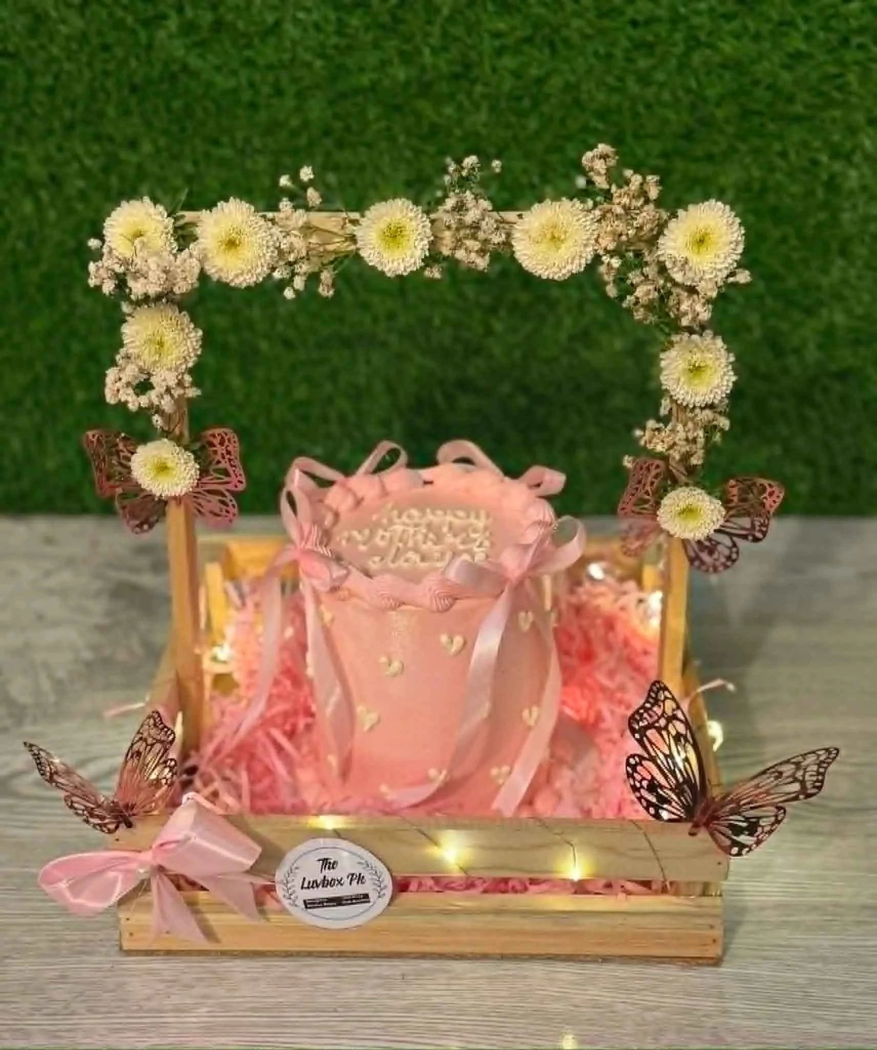 Blooming Delight Crate – Mother’s Day 2 Cake Floral Wooden Basket