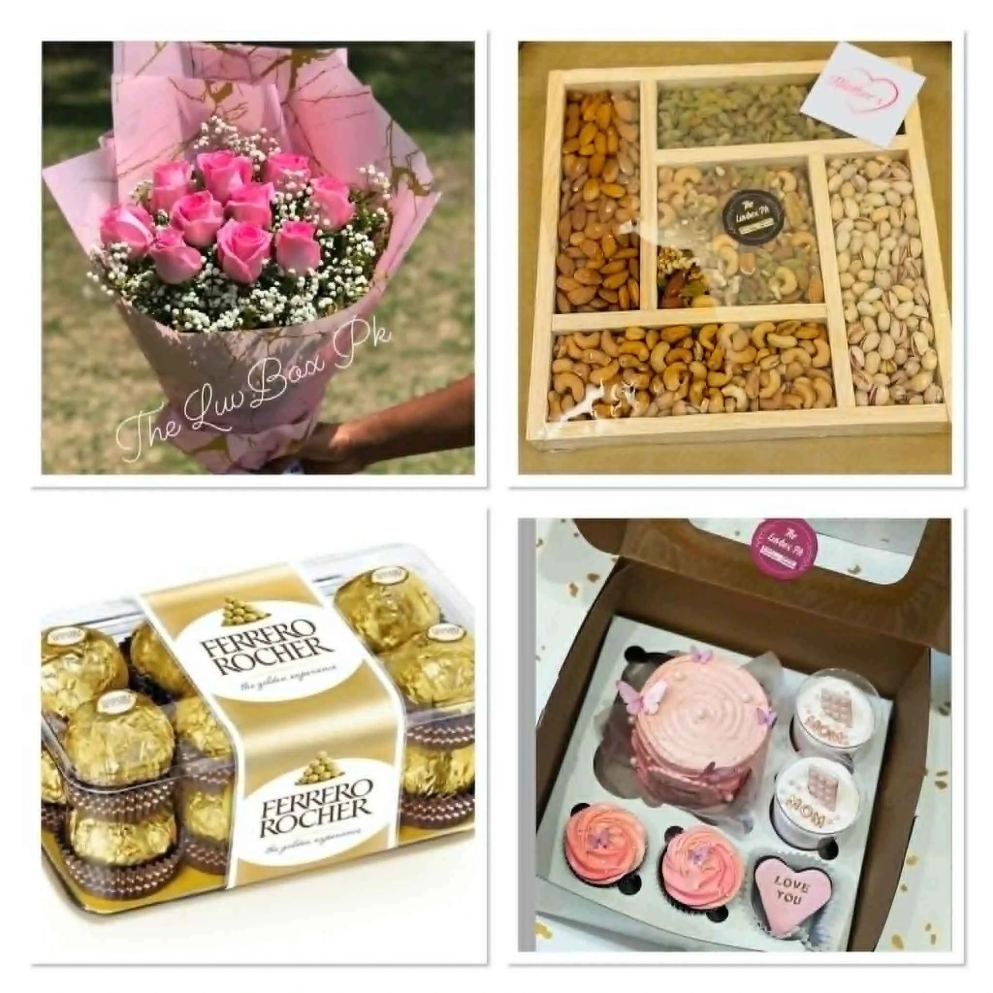 Queen’s Grand Luxe – Mother’s Day Ultimate Gift Combo (Dry Fruits, Cake Box, Roses & Ferrero)