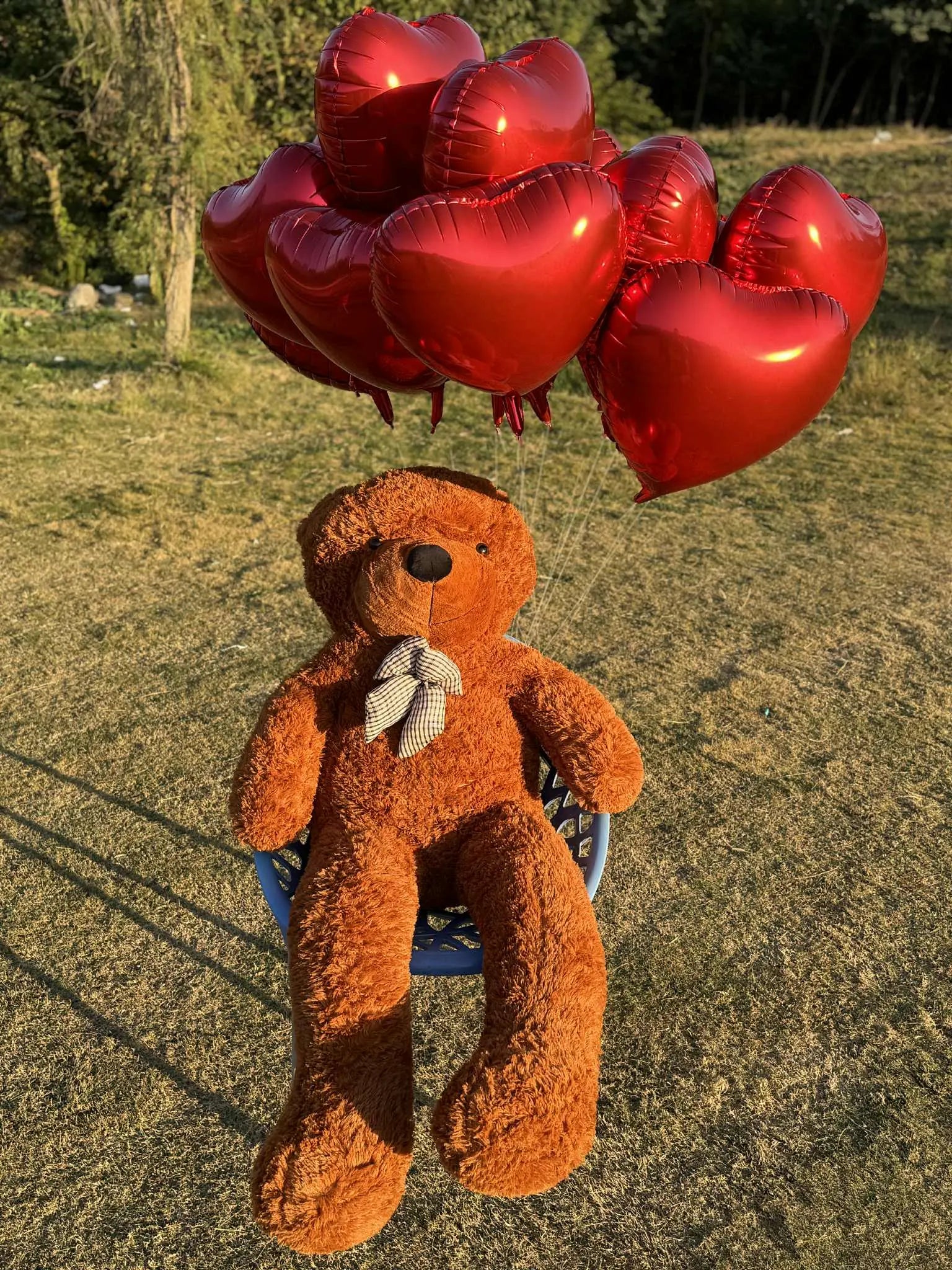 Mr. BigBoy 4ft teddy bear with red heart balloons – romantic gift for girlfriend or wife in Pakistan.