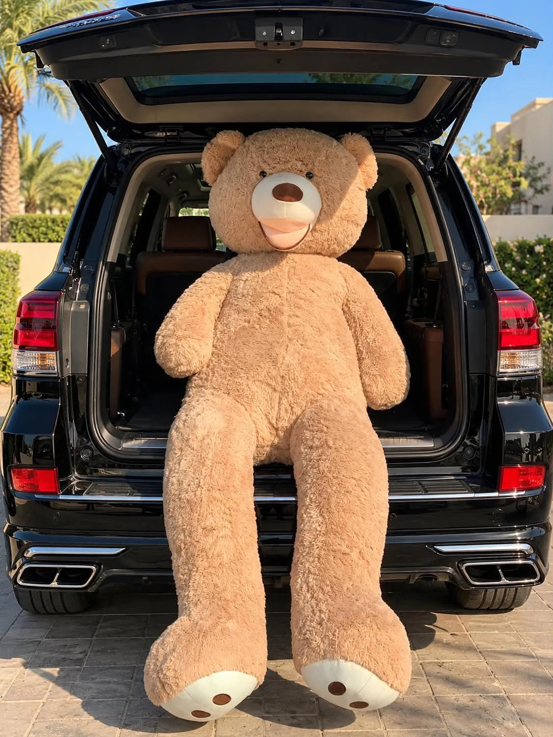 Luxury 7 feet American Paw beige teddy bear with oversized plush design as a unique birthday or anniversary gift for him in Pakistan