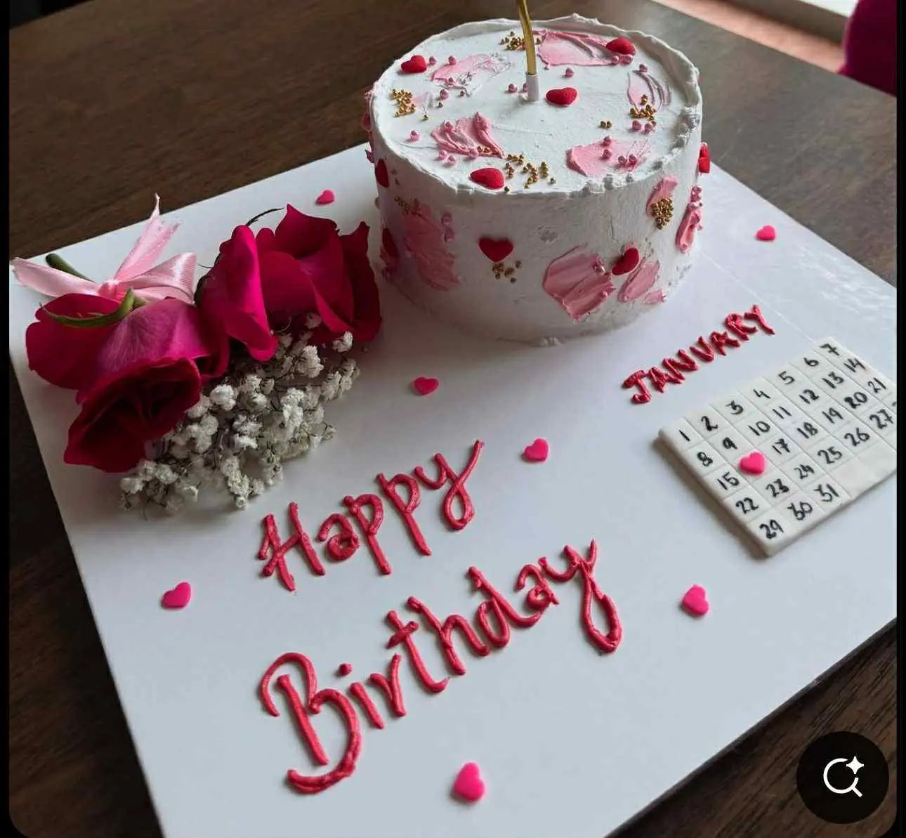 Timeless Love birthday tray with customized cake, mini calendar, and roses – luxury gift for her in Islamabad.