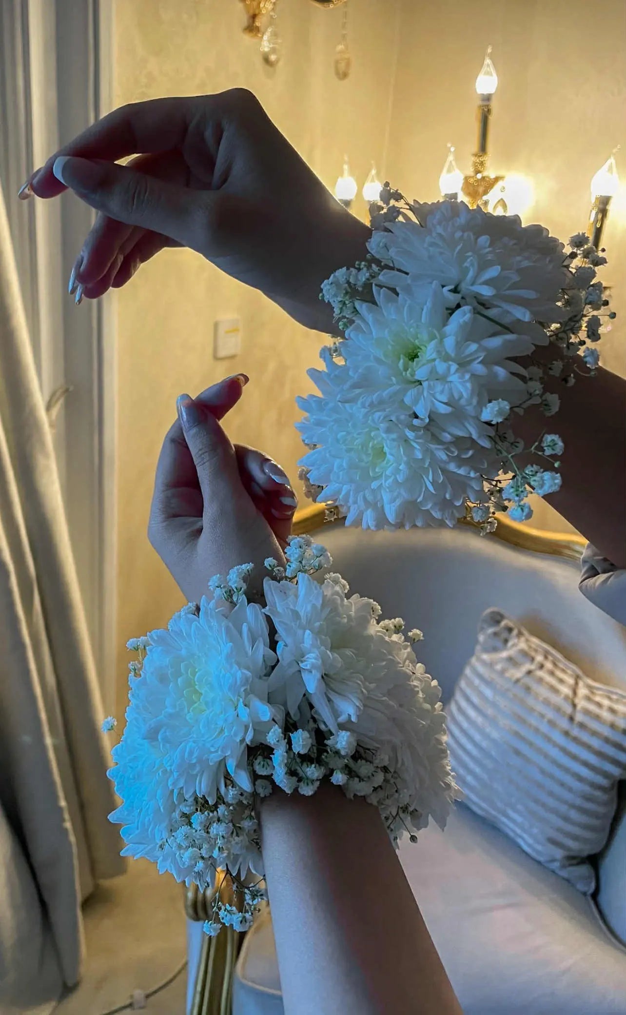 Elegant white flower hand gajray pair for weddings and special occasions